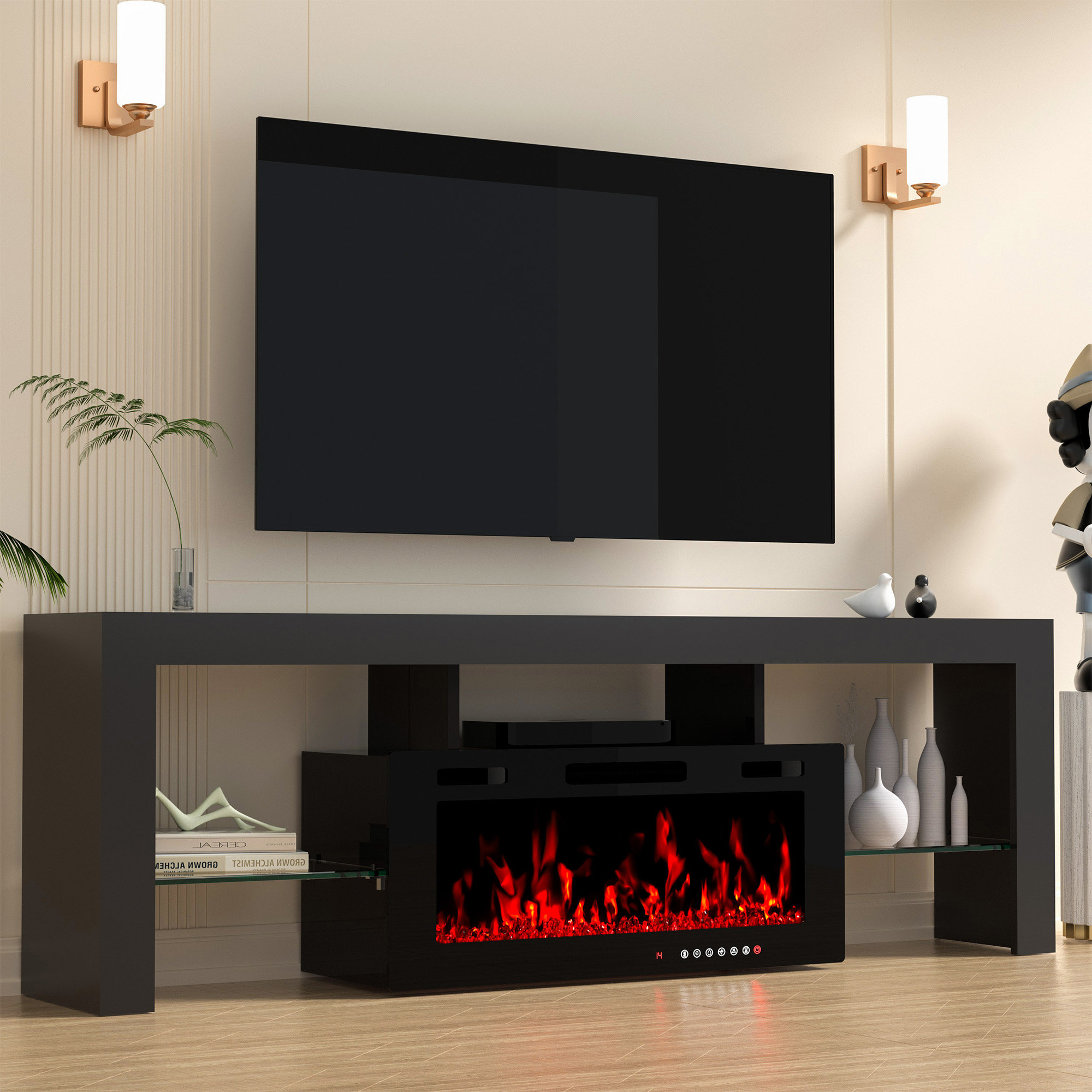 エンヤ　25X TV Ivy Bronx Izela 70''W Fireplace TV Stand Multi-color Electric